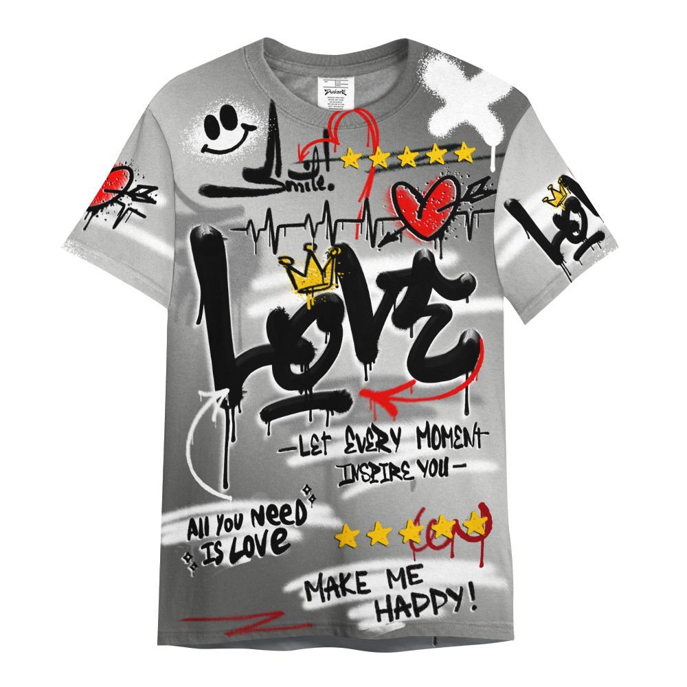 Shirt To Match Metallic Silver 14s - Happy Love Beats Graffiti Streetwear All Over Print