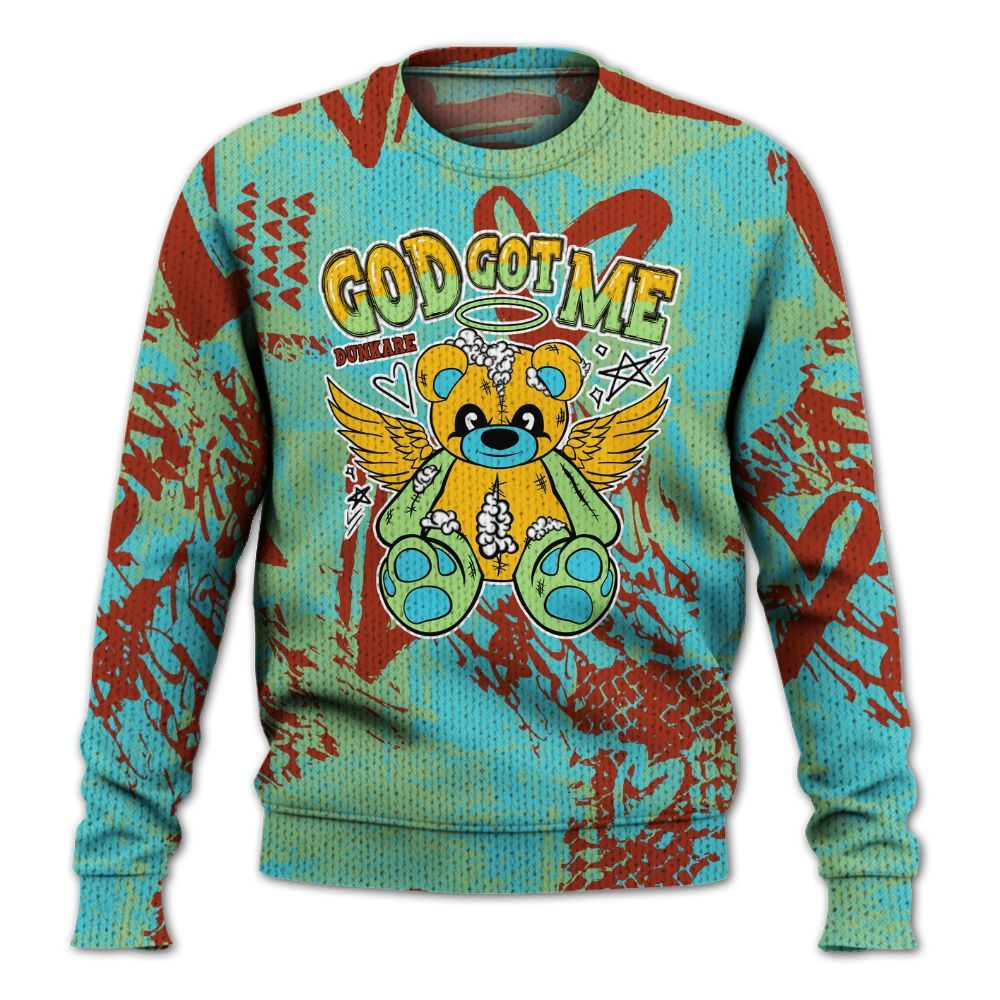 Knitted Sweater To Match SB Dunk Di'Orr Greenwood - Gods Guides Me Bear Heart Grunge