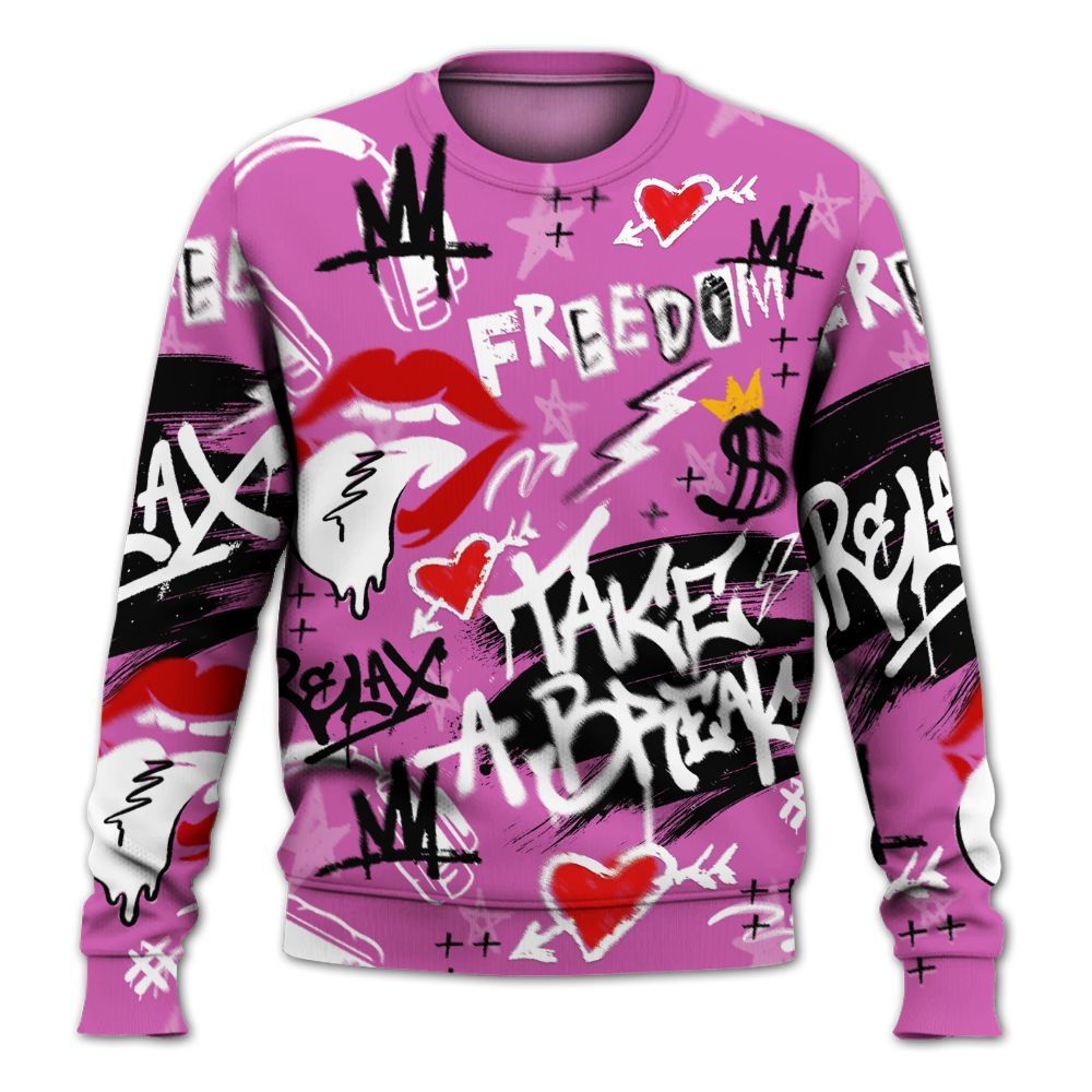 Sweatshirt To Match Hyper Violet 4s - Take Break Freedom Graffiti Streetwear All Over Print