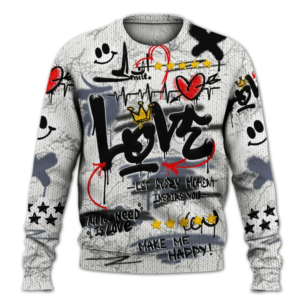 Knitted Sweater To Match Air Foamposite Jin Kazama - Happy Love Beats Graffiti Streetwear