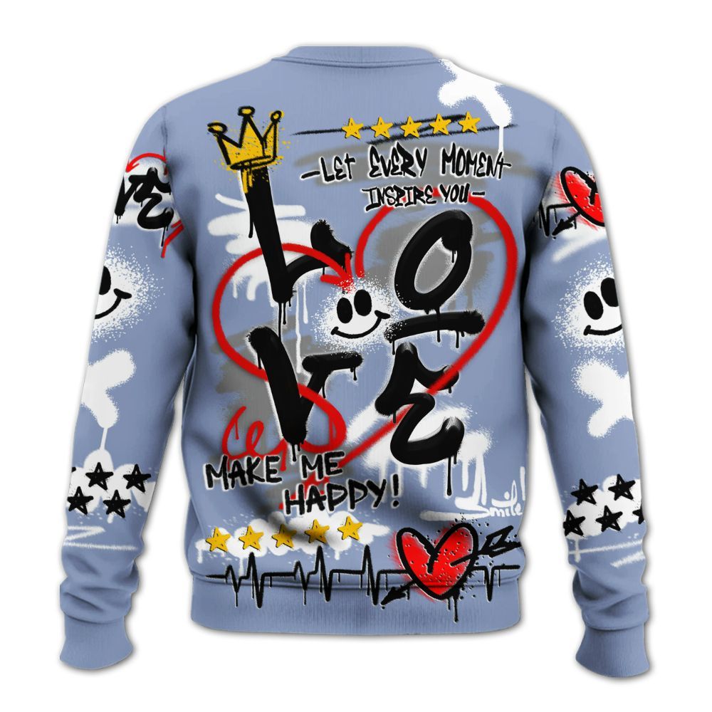 Sweatshirt To Match Retro Blue Grey 13s - Happy Love Beats Graffiti Streetwear All Over Print