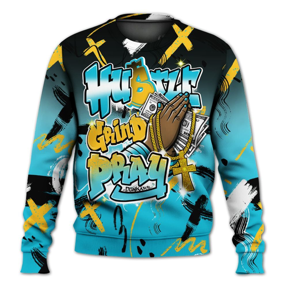 Sweatshirt To Match Retro Aqua 5s - Money Hustle Grind Pray All Over Print