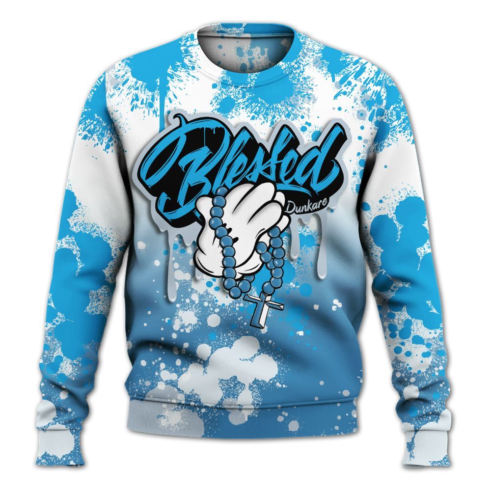 Sweatshirt To Match University Blue Low 2026 11s - God Blessed Ink Drip All Over Print