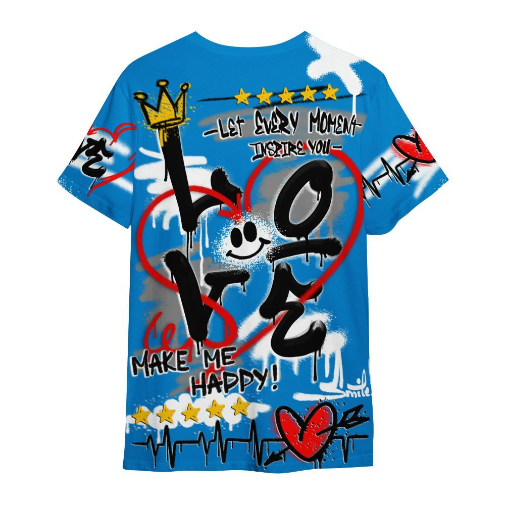 Shirt To Match Industrial Blue 4s - Happy Love Beats Graffiti Streetwear All Over Print