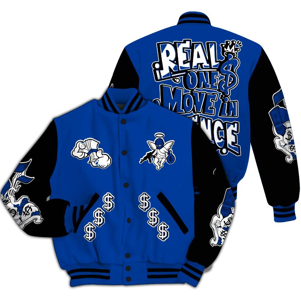 Varsity Jacket To Match Hyper Royal 12s - Ones Move In Silence Graphic All Over Print