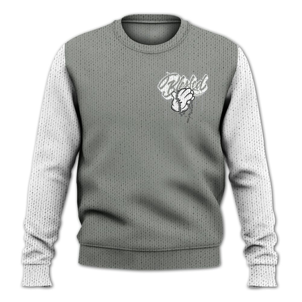 Knitted Sweater To Match Paris Cement Grey 4s, Custom Name God Blessed Drip