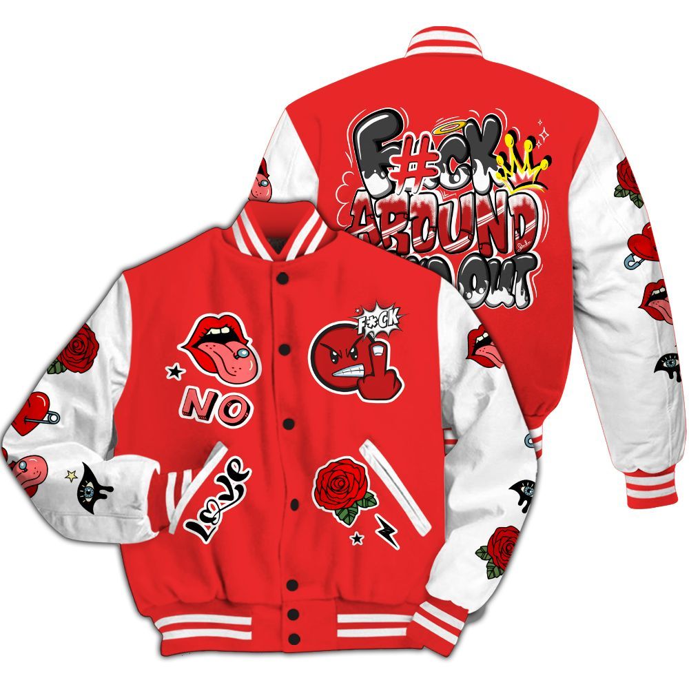 Varsity Jacket To Match Red Thunder 4s - FK Around Find Out All Over Print