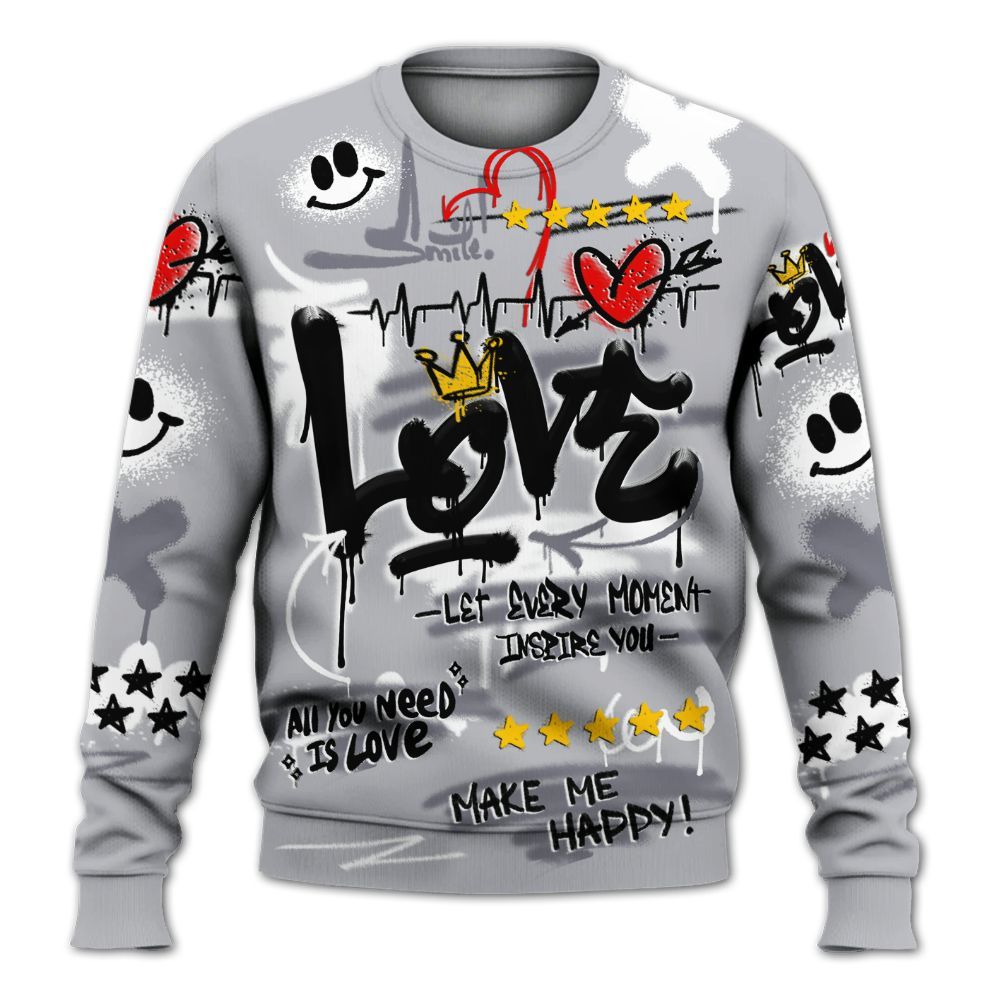 Sweatshirt To Match Low Cement Grey 11s - Happy Love Beats Graffiti Streetwear All Over Print