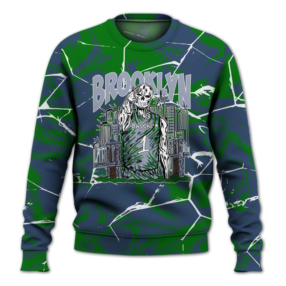 Sweatshirt To Match Midnight Navy 13s - Brooklyn's Skeleton Crack All Over Print