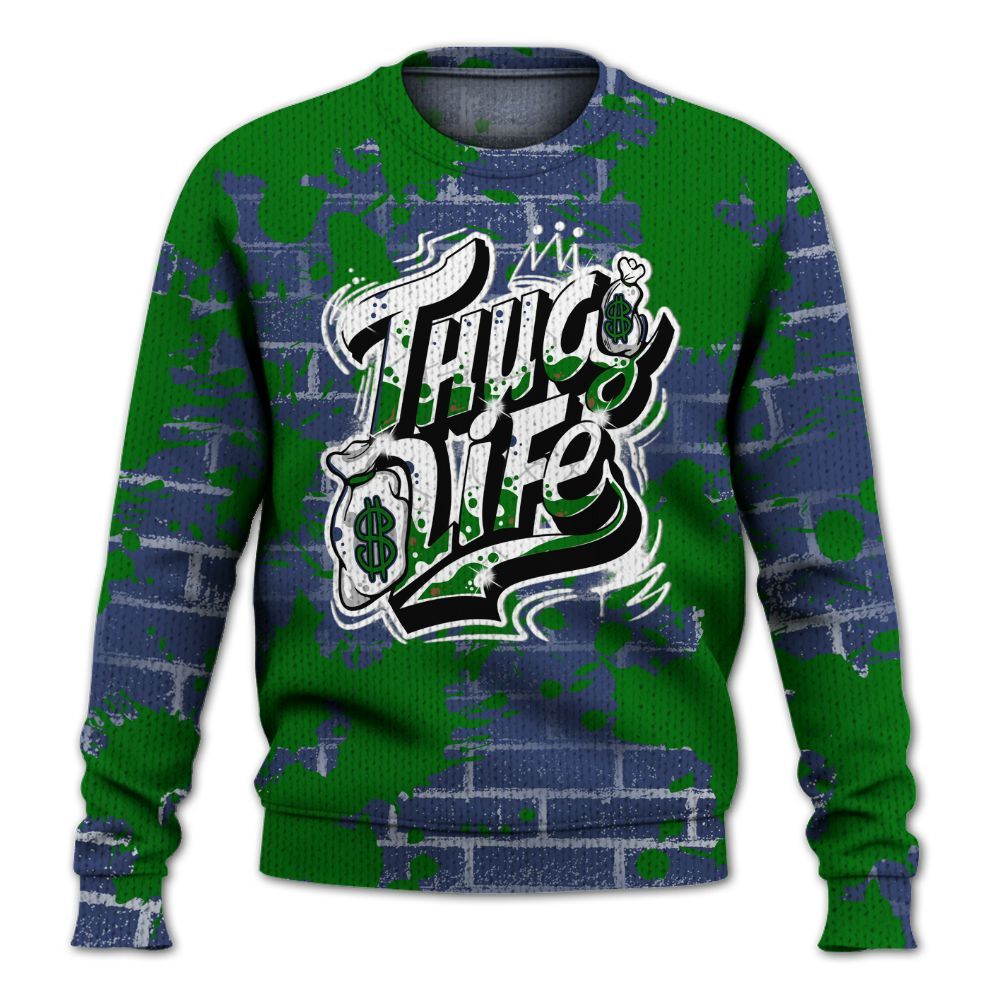 Knitted Sweater To Match Midnight Navy 13s - Free Thug Living Graphic Brick Art