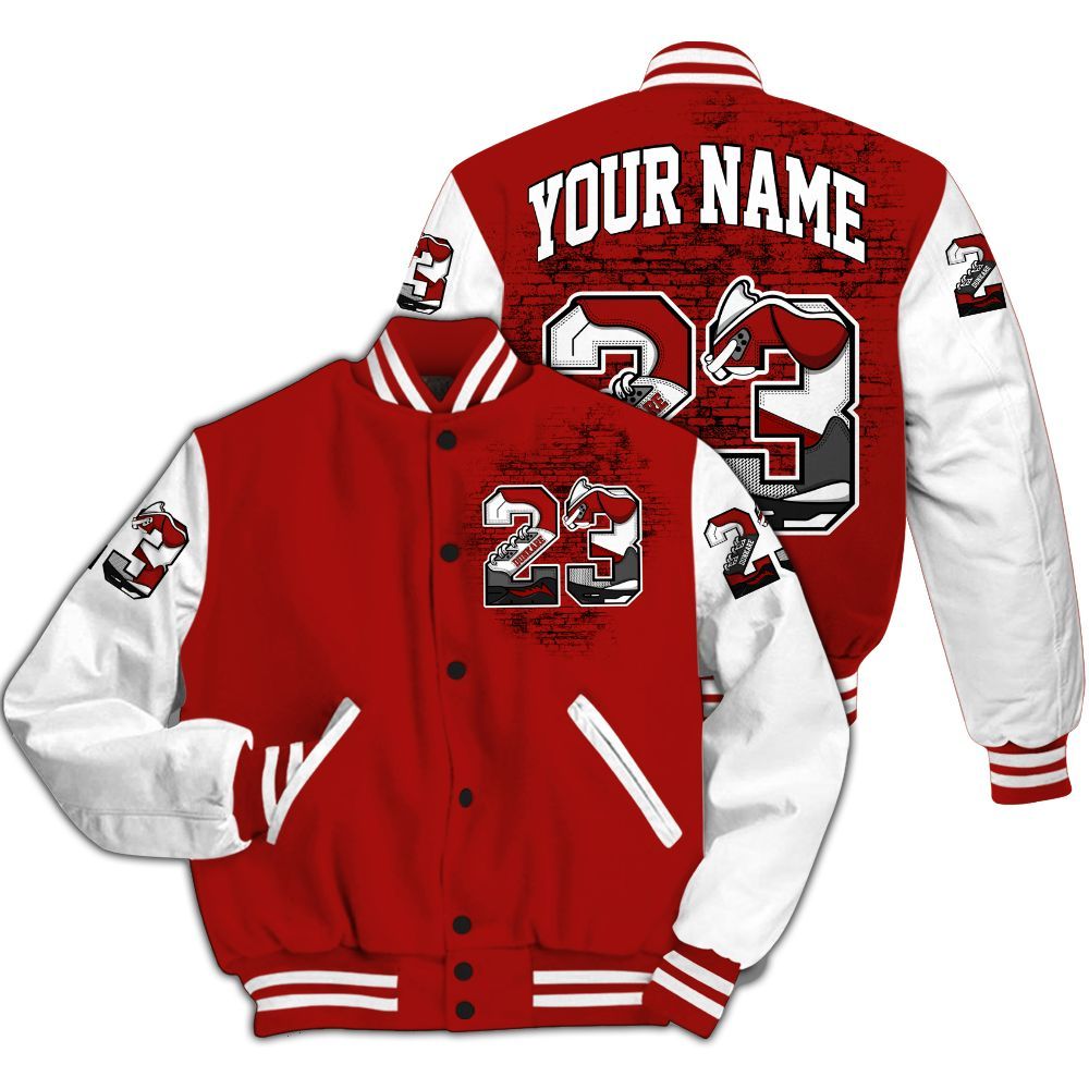 Varsity Jacket To Match High OG Varsity Red 1s - Custom Name Number 23 5s All Over Print