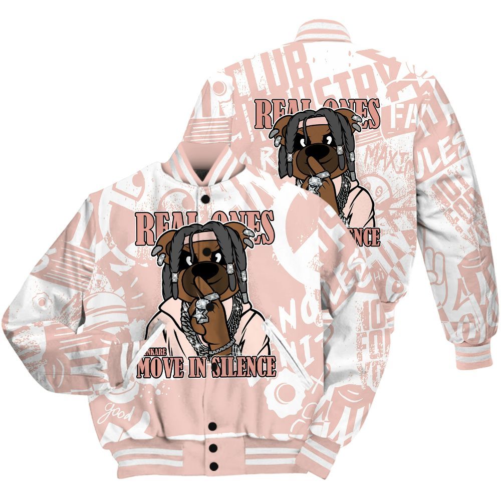 Varsity Jacket To Match Low Legend Pink 11s Shirt - Silent Achievers Bear Monogram Graffiti All Over Print