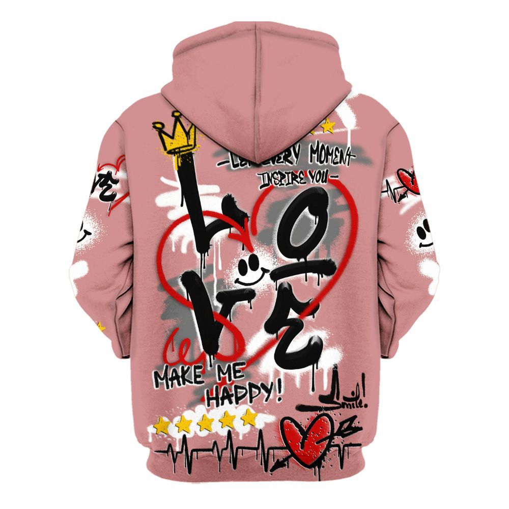 Hoodie To Match Low OG Rust Pink 1s - Happy Love Beats Graffiti Streetwear All Over Print