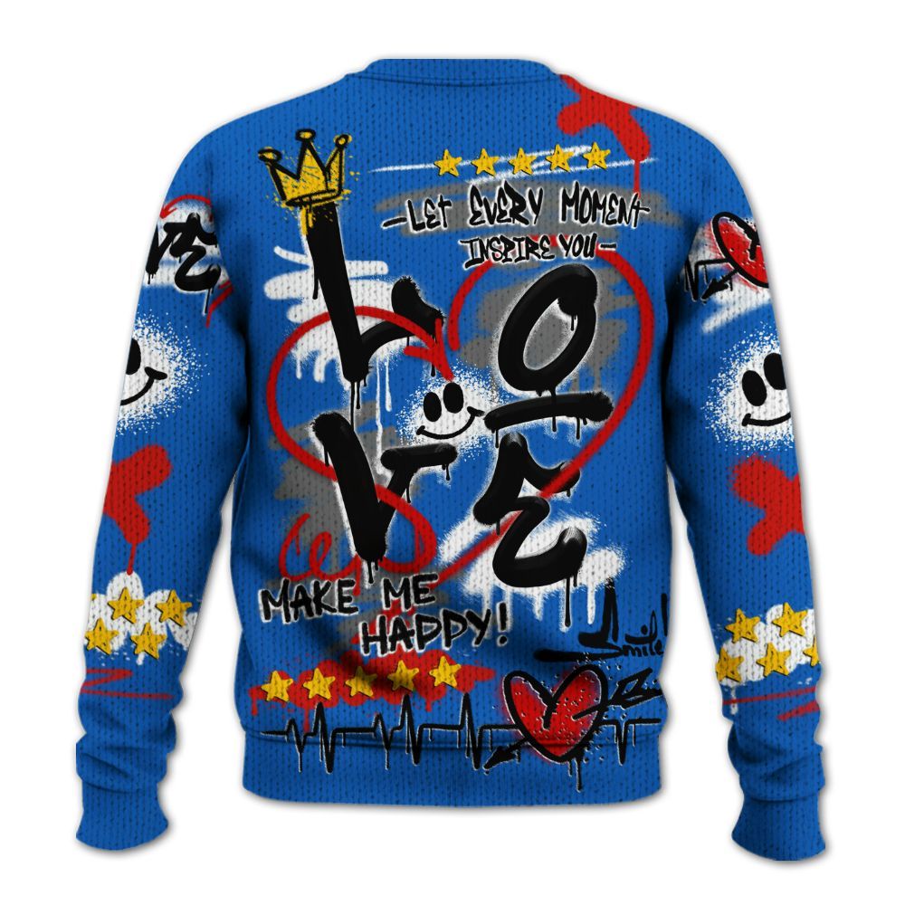Knitted Sweater To Match Kobe 6 Game Royal - Happy Love Beats Graffiti Streetwear