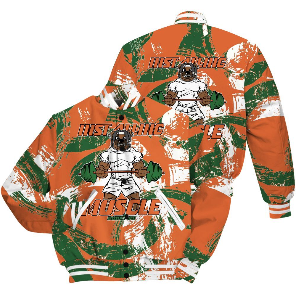 Varsity Jacket To Match Low Miami 5s Shirt - Installing Muscle Bear Circle Slpash All Over Print