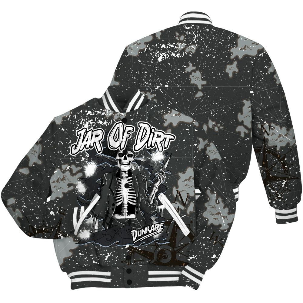 Varsity Jacket To Match Reverse Black White 6s - Skeleton Jar Of Dirt Retro All Over Print