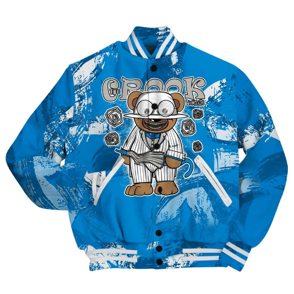 Varsity Jacket To Match Military Blue 4s Shirt - Swindler Bear Circle Slpash All Over Print