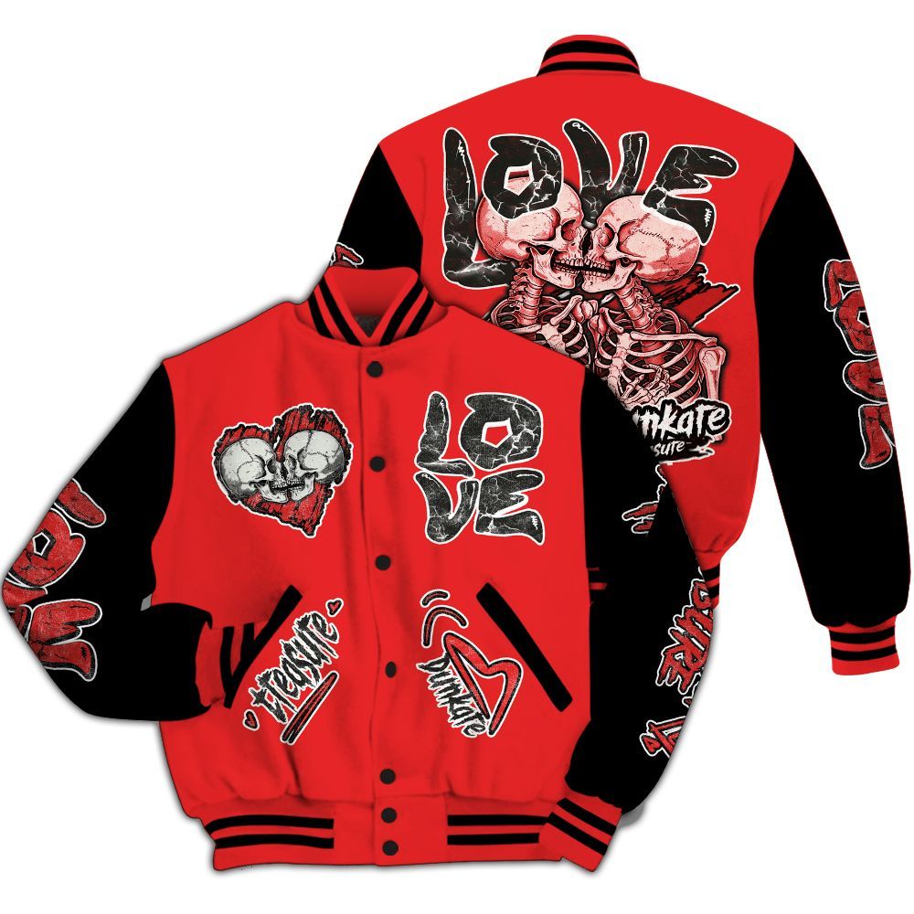 Varsity Jacket To Match Red Thunder 4s - Skull Bear All Over Print