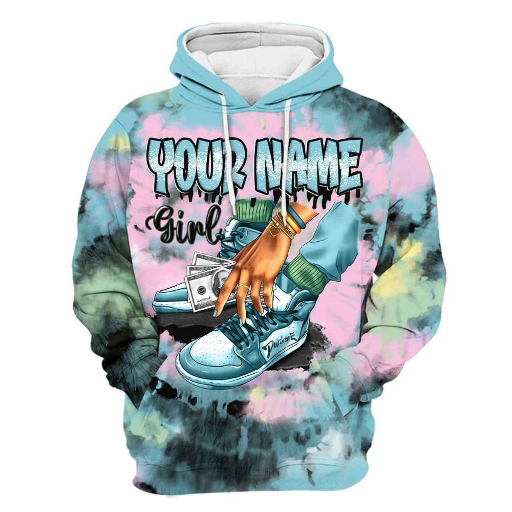 Hoodie To Match SB Dunk Low Visty - Custom Name SNEAKER Girl Money Drip Tie Dye All Over Print