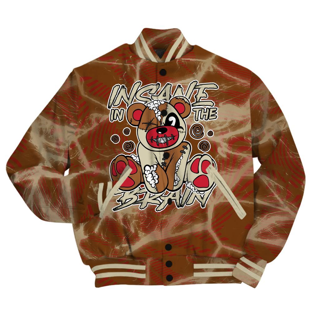 Varsity Jacket To Match Archaeo Brown 5s Shirt - Insanes Bear Fume All Over Print