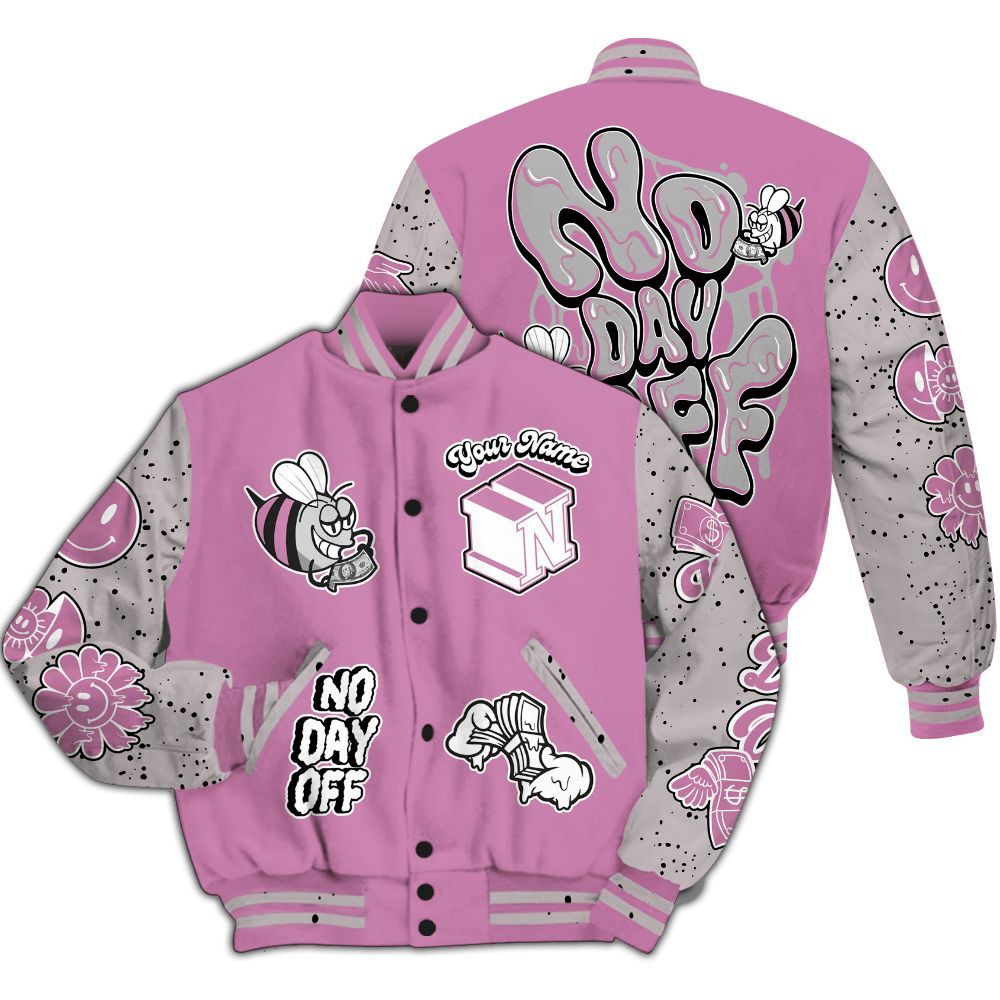 Varsity Jacket To Match Neutral Grey Black White Orchid 4s - No Day Off Graphic Custom Name All Over Print