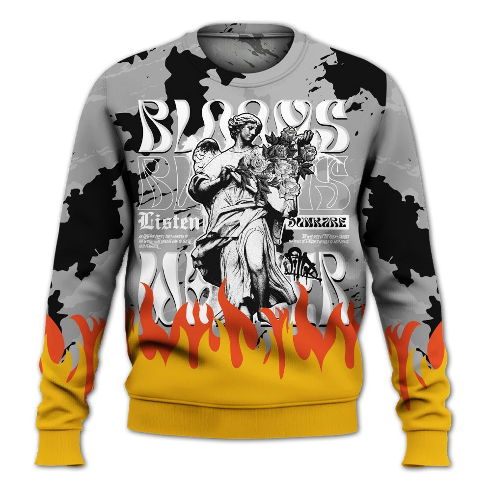 Sweatshirt To Match Black Wolf Grey 12s - Blooms Whisper Retro All Over Print