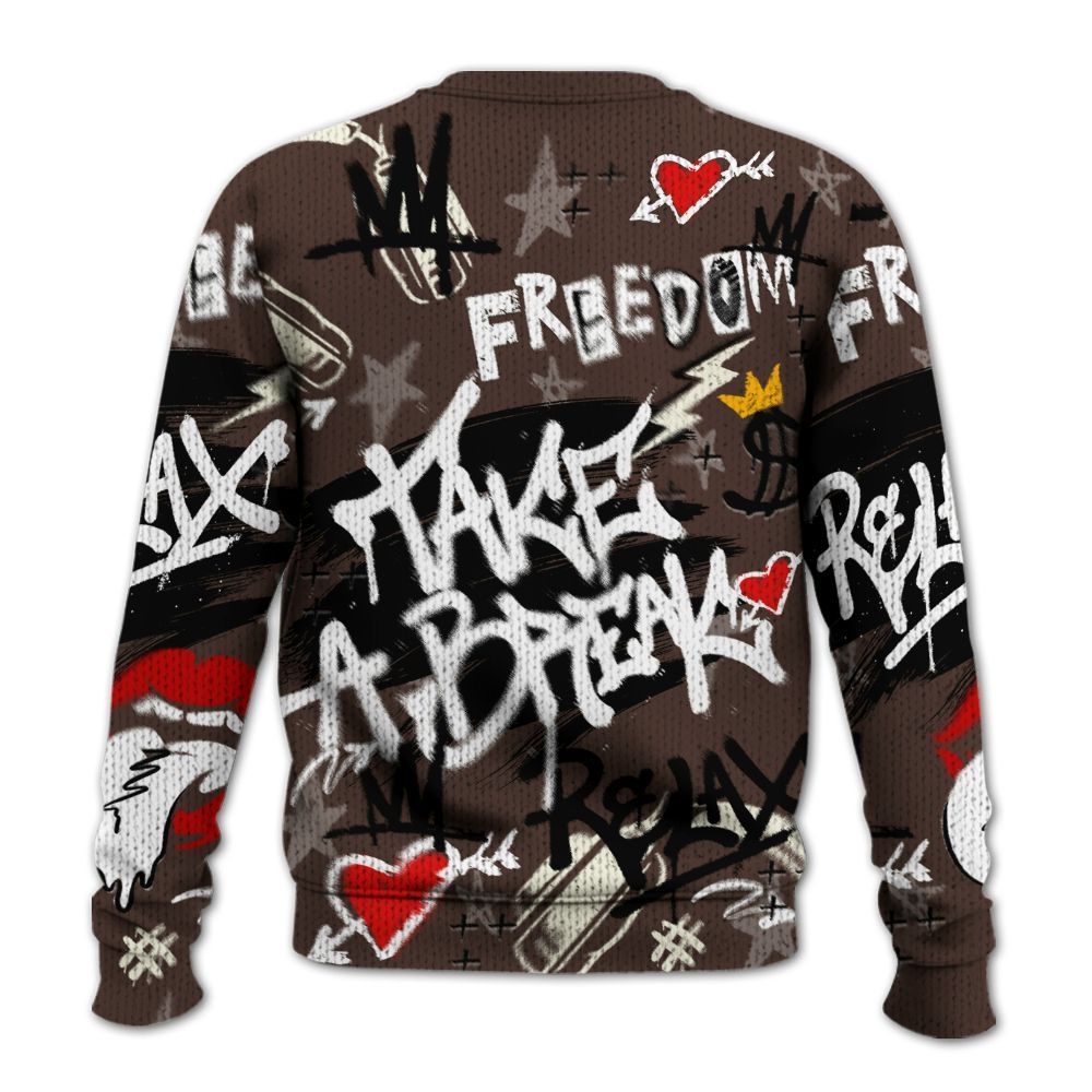 Knitted Sweater To Match SoleFly Cafecito 12s - Take Break Freedom Graffiti Streetwear
