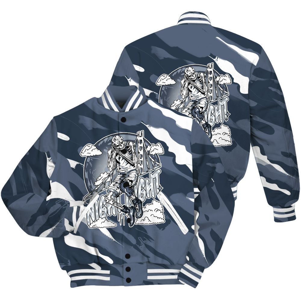 Varsity Jacket To Match Low Diffused Blue 11s Shirt - Seeya Skeleton Colored All Over Print