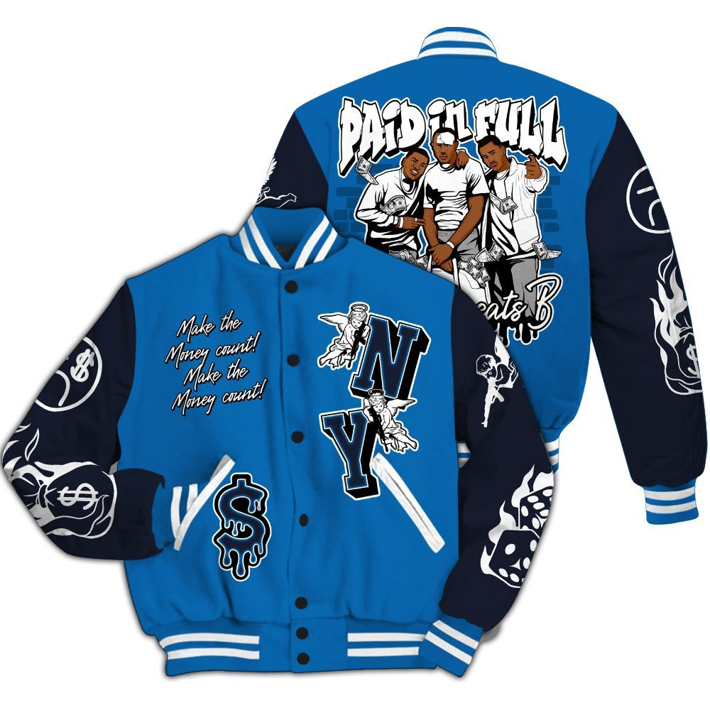 Varsity Jacket To Match 95 Big Bubble Slate - Paid In Full Money Graphic Varsity Jacket All Over Print