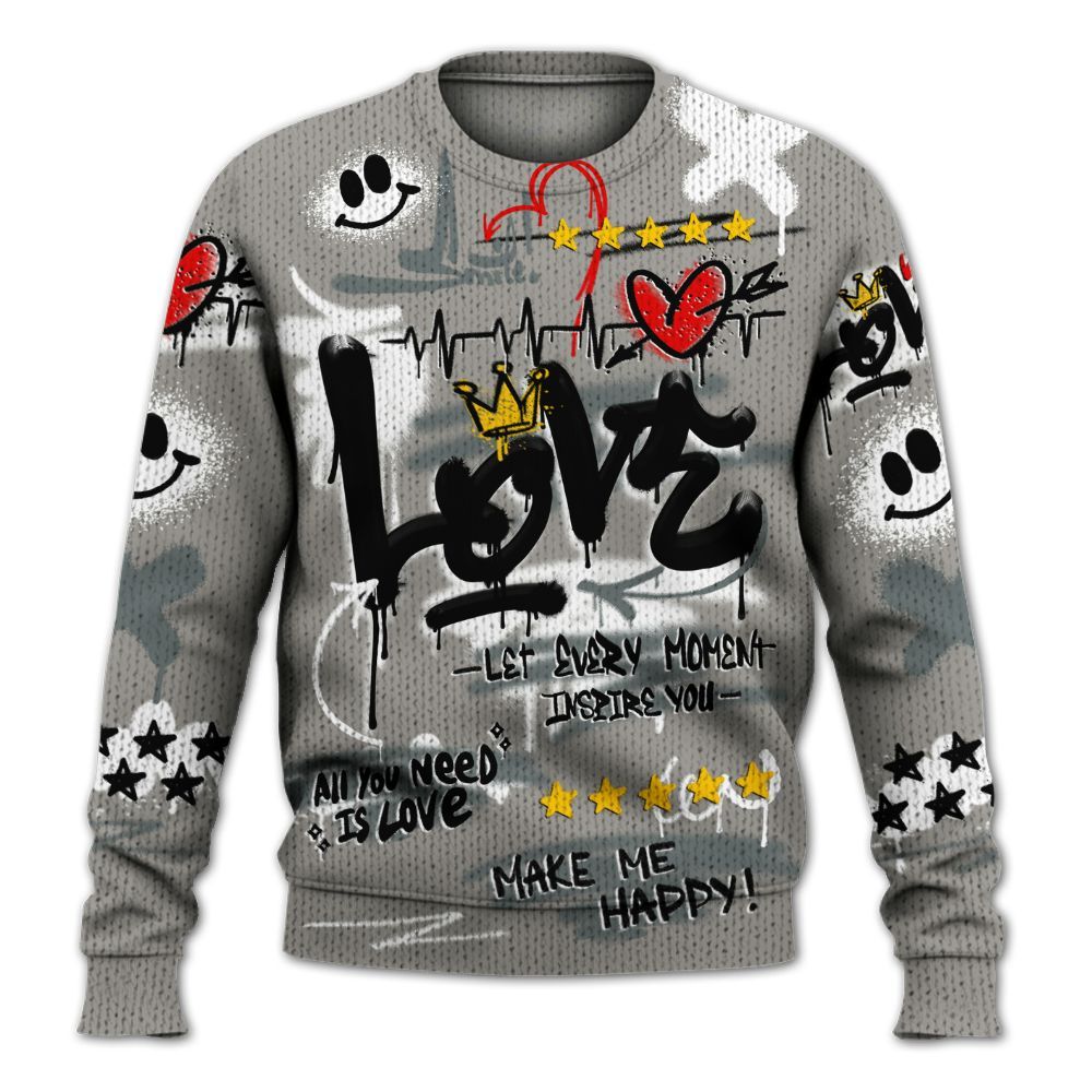 Knitted Sweater To Match Cool Grey 9s - Happy Love Beats Graffiti Streetwear