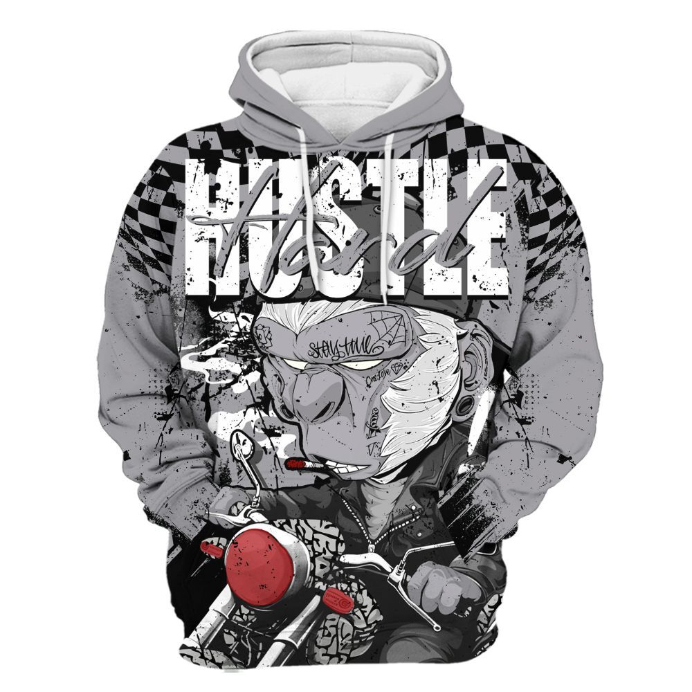 Hoodie To Match Cement Grey 3s - Hustle Hard Monkey All Over Print