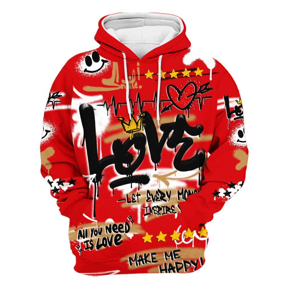 Hoodie To Match Kobe 5 Red Year Of The Mamba - Happy Love Beats Graffiti Streetwear All Over Print