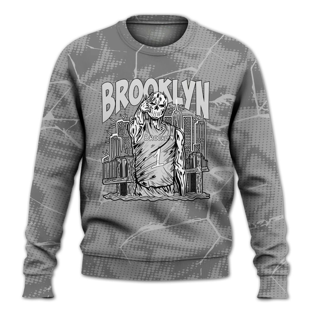 Sweatshirt To Match Black Wolf Grey 12s - Brooklyn's Skeleton Crack All Over Print
