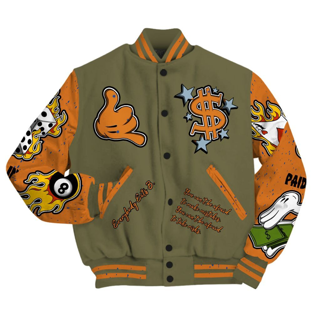 Varsity Jacket To Match Olive 5s - Everybody Paid In Full Graphic All Over Print