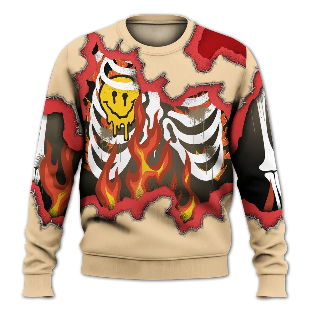 Sweatshirt To Match Dunk Low Strawberry Waffle - Skeleton On Fire Skrrt All Over Print