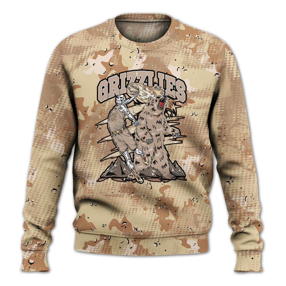 Sweatshirt To Match Desert Camo 3s - Grizzly Bear Skeleton Brown Sugar All Over Print