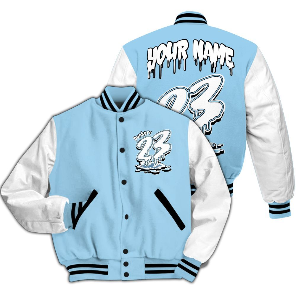Varsity Jacket To Match Legend Blue 11s - Custom Name 23 Drip All Over Print