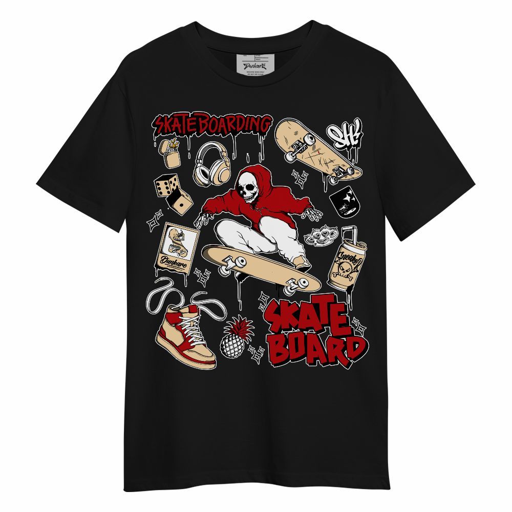 Shirt To Match Dunk Low Strawberry Waffle - Doodle Skeleton Skateboard Unisex Shirt