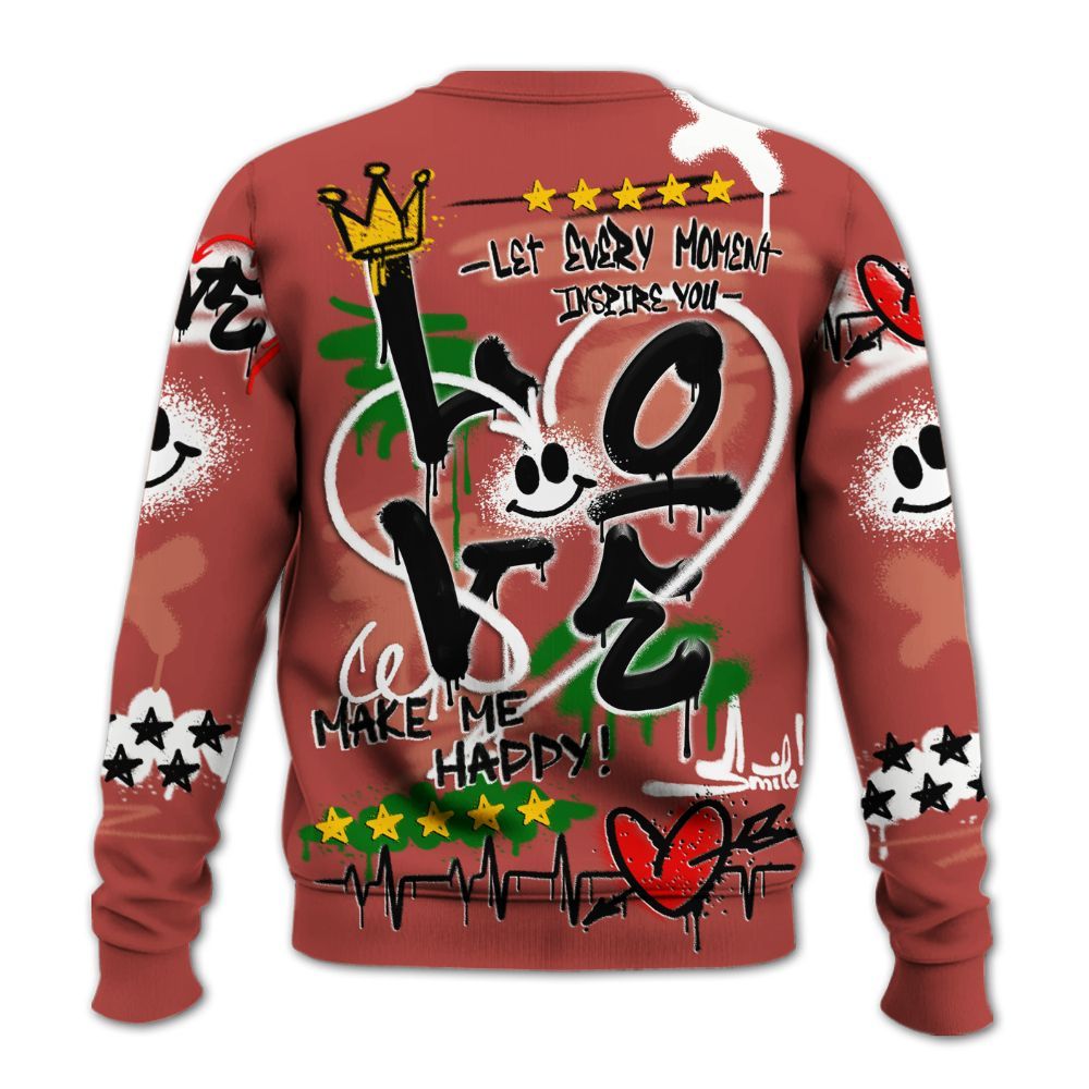 Sweatshirt To Match Dune Red 13s - Happy Love Beats Graffiti Streetwear All Over Print