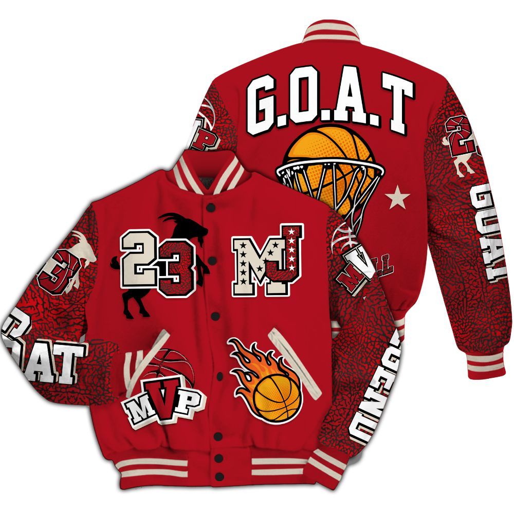 Varsity Jacket To Match Mid Red Cracked Leather 1s - 23 Goat MVP Basketball All Over Print