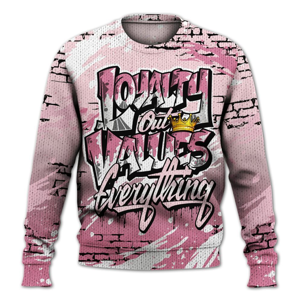 Sweater To Match GS Pearl Pink 12s Shirt, Values Of Loyalty Drip Graphic