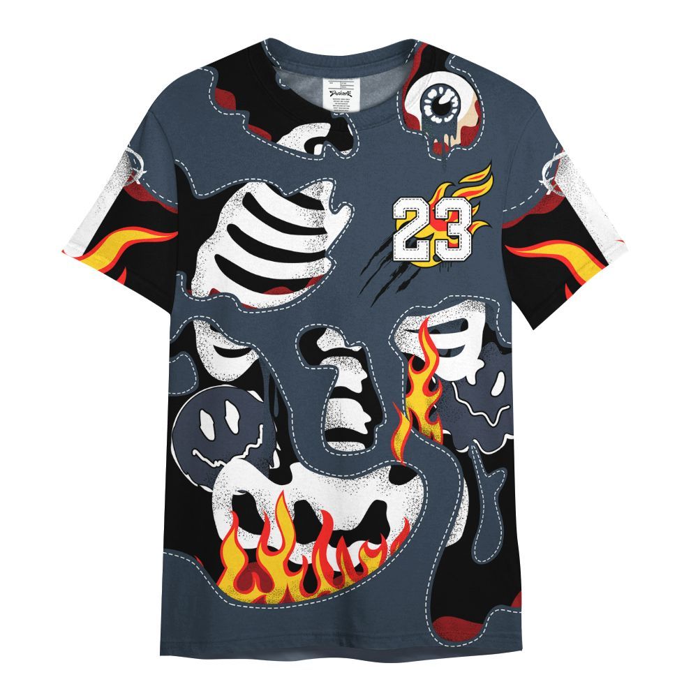 Shirt To Match Retro Olympic 6s - Skeleton Smile Flame Drip All Over Print