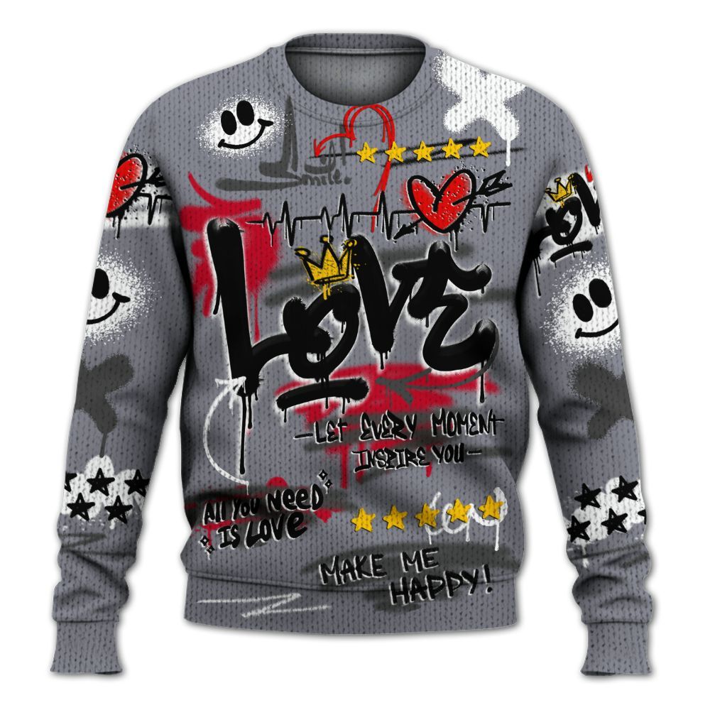 Knitted Sweater To Match Retro Black Flint 13s - Happy Love Beats Graffiti Streetwear