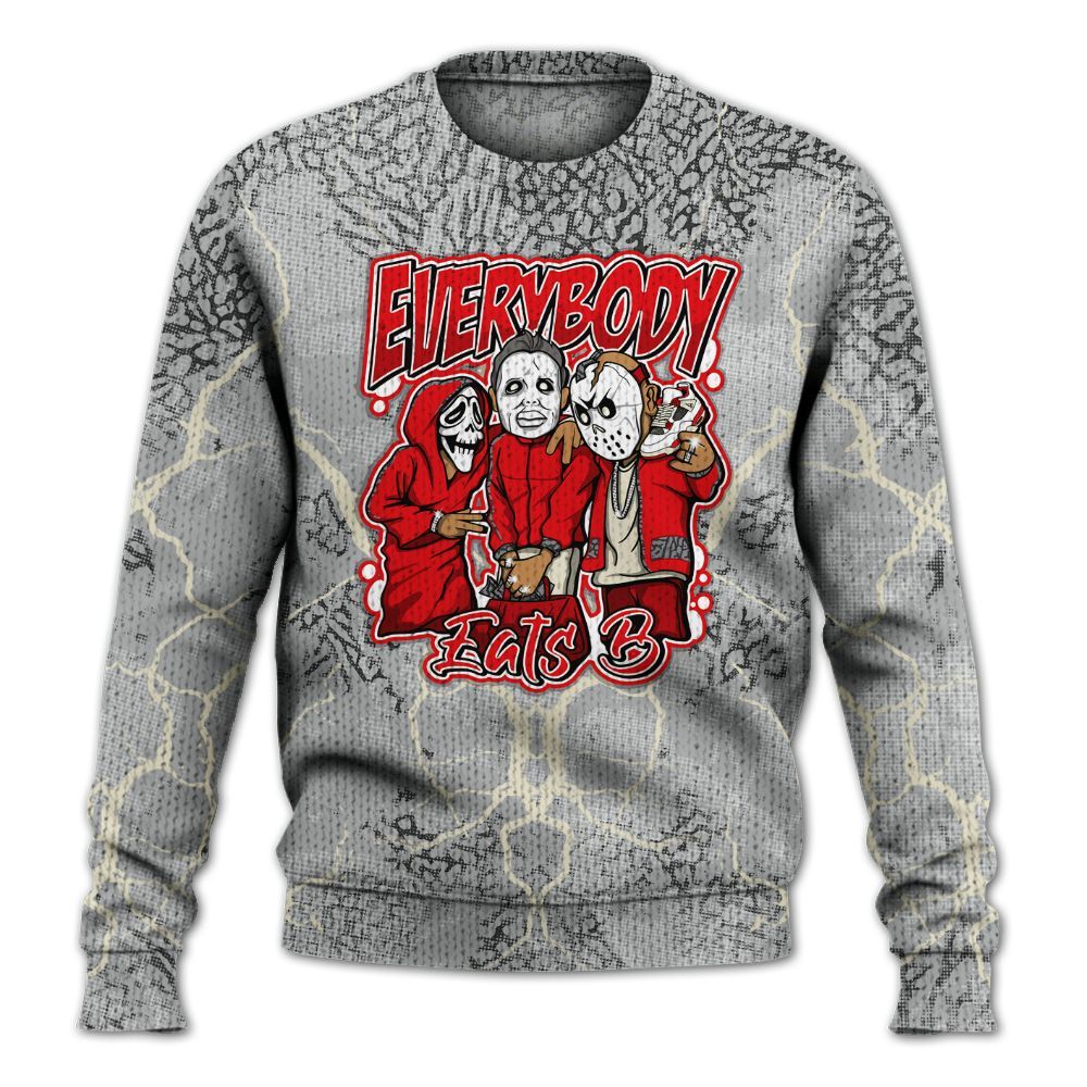 Knitted Sweater To Match Cement Grey 3s - Everybody Eatin B Graphic Halloween