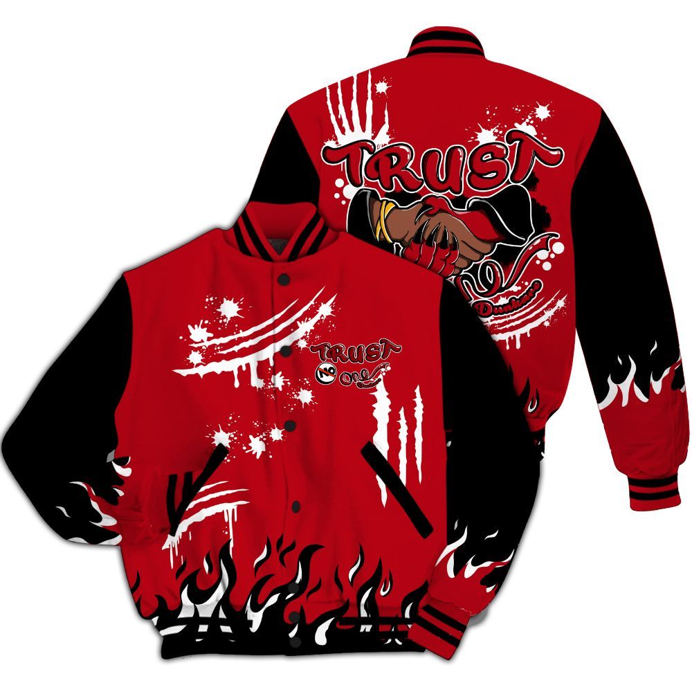 Varsity Jacket To Match Bred Velvet 11s - Graphic Trust No One All Over Print