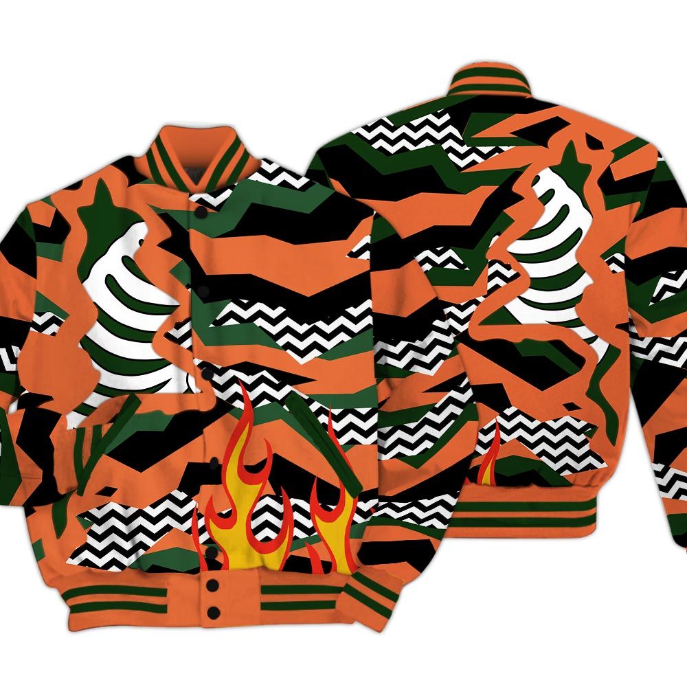 Varsity Jacket To Match Low Miami 5s - Retro Geometric Camouflage Flame Baseball Varsity Jacket Outfit