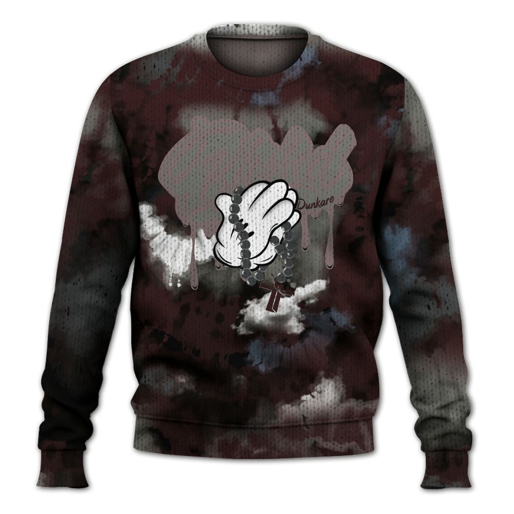 Knitted Sweater To Match Burgundy 5s - God Blessed Tie Dye