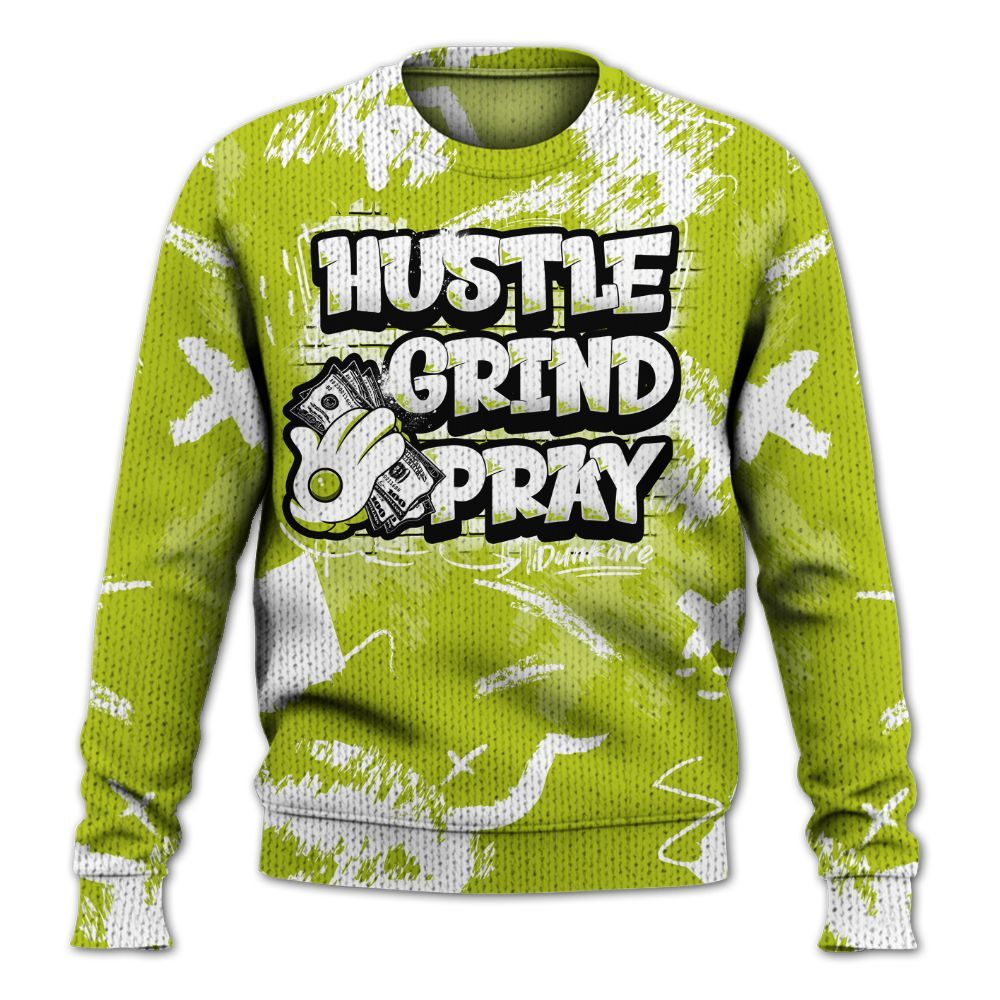 Knitted Sweater To Match Bright Cactus 13s - Hustle Grind Pray Retro