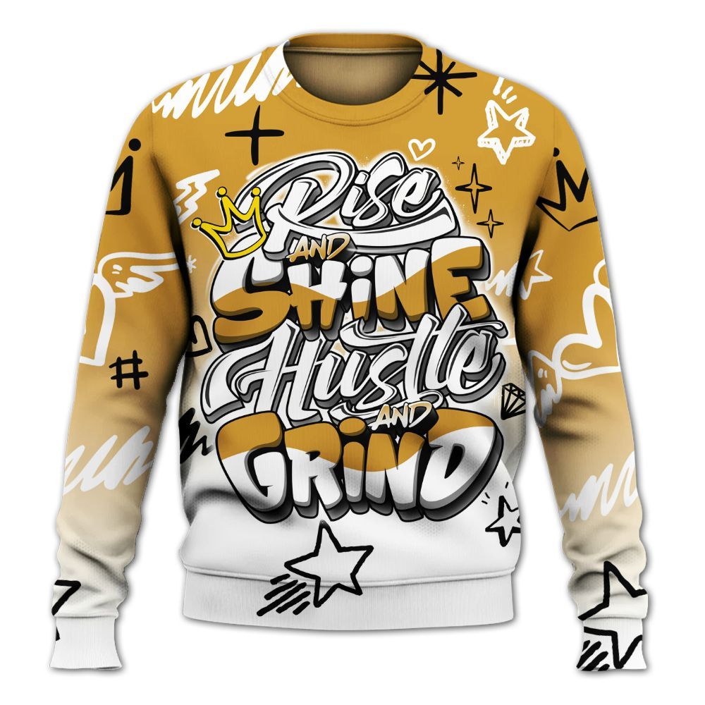 Sweatshirt To Match Dunk Low Wheat Pale Ivory - Rise Shine Hustle Grind All Over Print