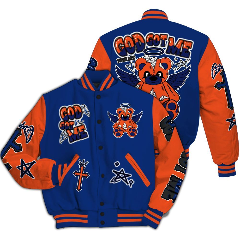 Varsity Jacket To Match Suede GS League - Gods Guides Me Bear All Over Print